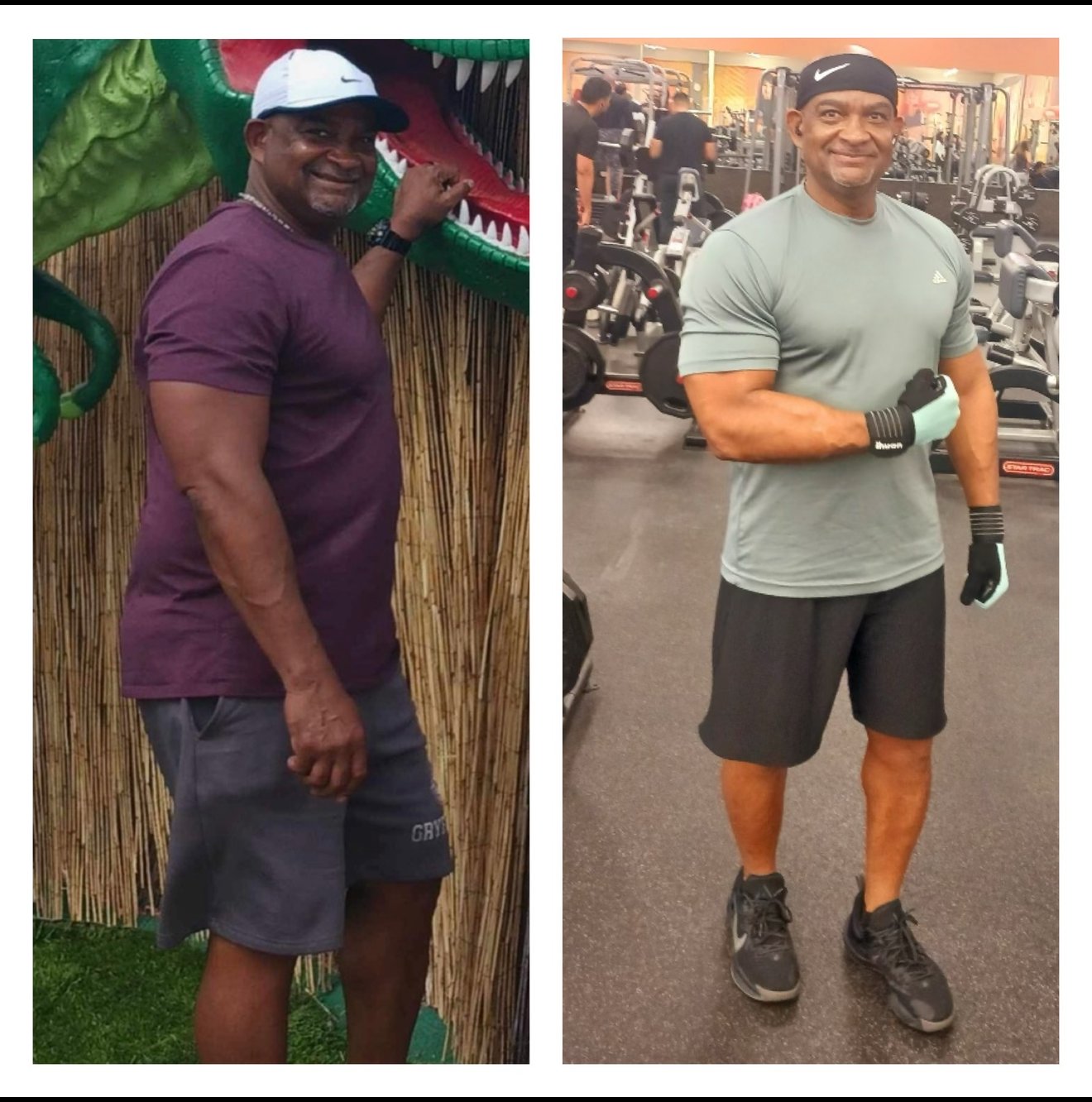 Body Shoppe male client weight loss transformation in the gym
